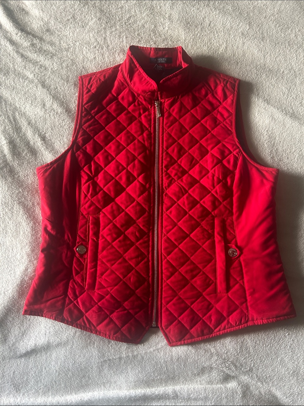chaps red zip-up vest